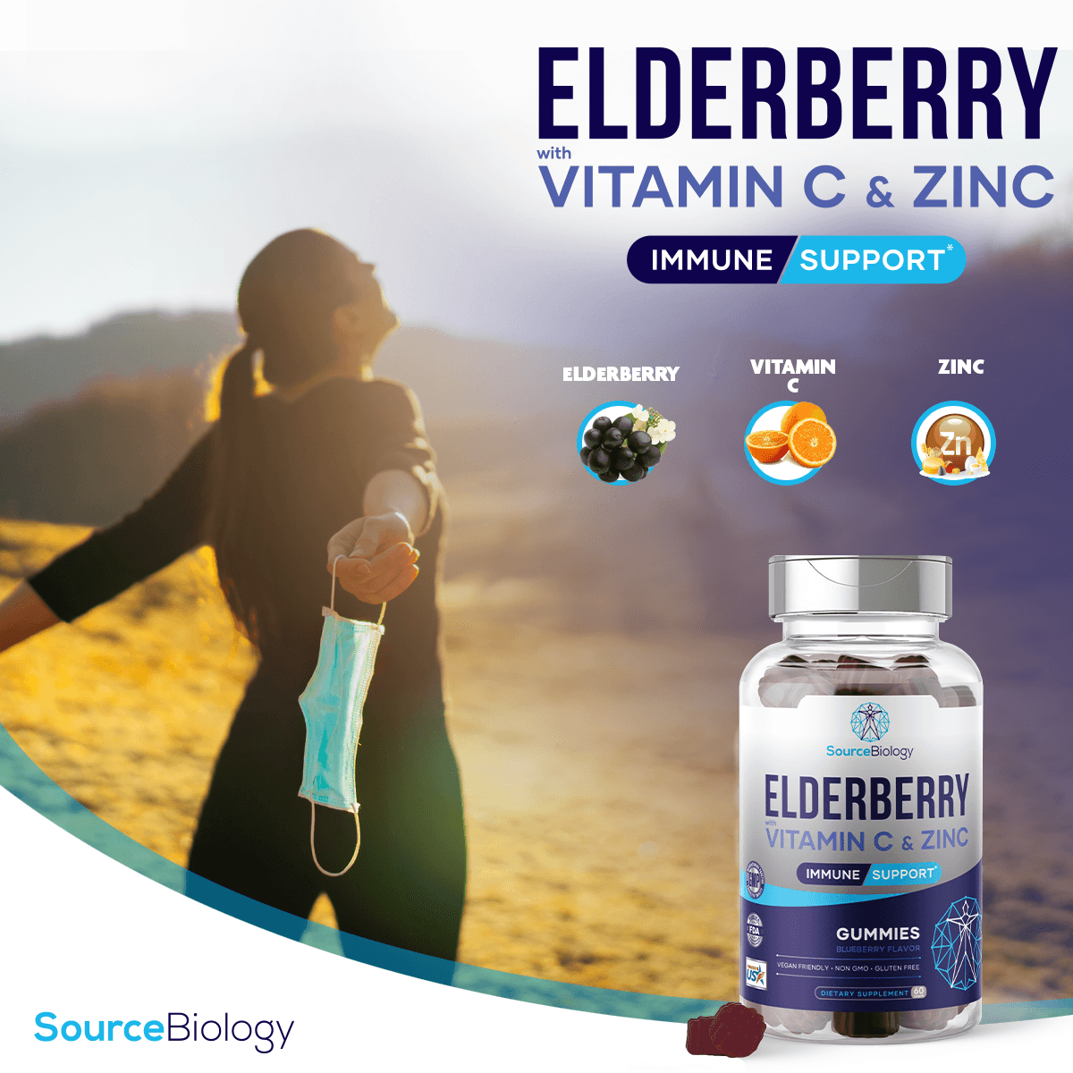 Elderberry Immune Support with Vitamin C and Zinc - Gummies - Source Biology
